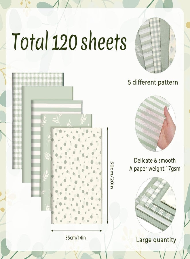 woric 120 Sheets Green Tissue Paper for Gift Bags, Sage Green Gift Tissue Paper Bulk with Botanical Stripe Dot for Wedding Baby Shower Birthday Party DIY Crafts Packaging, 14 x 20 Inch - Image 2